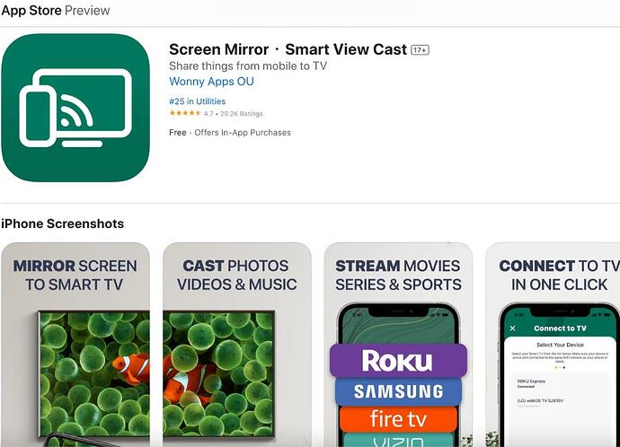 Screenshots of the Screen Mirror・Smart View Cast app on iPhone