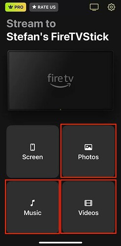 Select the Photos, Music or Videos tile in the DoCast app