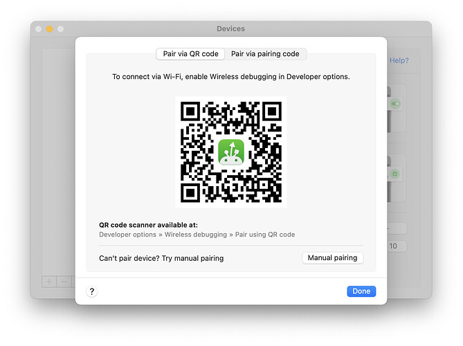 Pair your Android and your Mac via QR code option in MacDroid