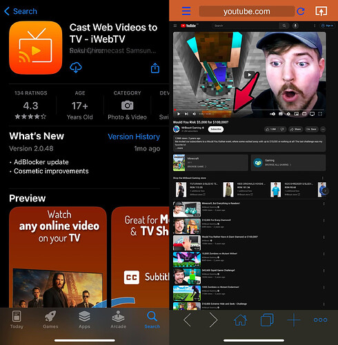 Screenshot of the iWebTV app